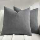 FUTEI Pack of 2 Solid Chenille Throw Pillow Covers 24x24 Inch Soft Farmhouse Decorative Accent European Cushion Cases Modern Home Decor for Couch Living Room, Dark Grey