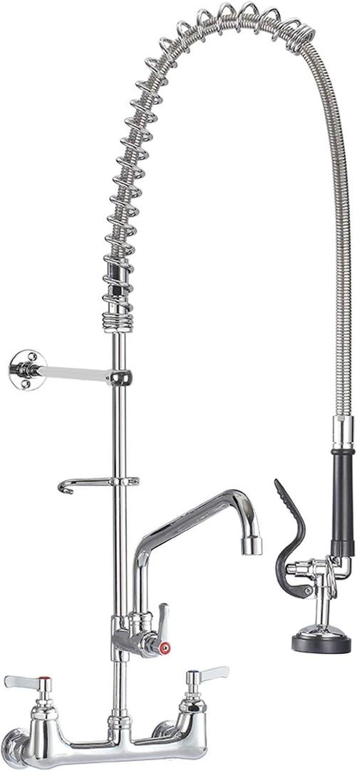 IMLEZON Commercial Faucet, Wall Mount Sink Faucet 8 Inch Center 47 Inch Commercial Kitchen Faucet with Pre-Rinse Sprayer and 12 Inch Swivel Spout