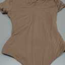 IUGA Bodysuits for Women Tummy Control Short Sleeve V Neck Body Suits for Womens Compression Slimming Thong Bodysuit (Medium, Latte)