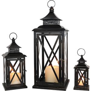 DECORKEY 3PCS (20’’&13’’&9’’) Lanterns Decorative Indoor & Outdoor, Vintage Metal Frame Candle Holders for Front Porch, Patio, Pathway, Balcony, Garden, Yard Decor, Halloween Christmas Decorations