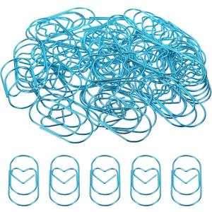MECCANIXITY Paper Clip Heart-Shaped Cute Decorative Fun Clips Bookmarks 2 Inch Blue for Organize Office Home, Pack of 50