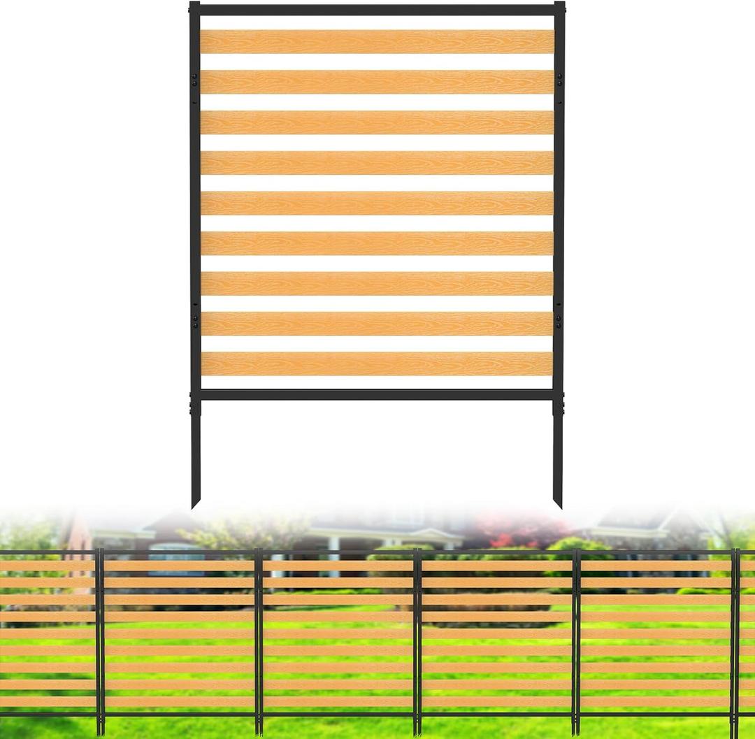 Air Conditioner Fence1 Panel, Privacy Fence Screen 54.5" H 39.4" W No-Dig Metal Wood Outdoor Pool Equipment Enclosure with Metal Stake, AC Unit Cover, Trash Bin Hider for Garden & Backyard