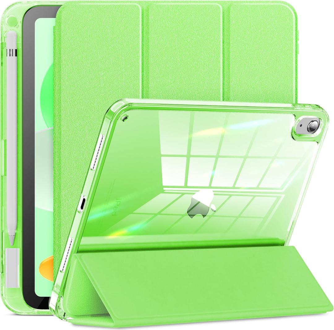 INFILAND Compatible with iPad (A16) 11th Generation 11 Inch 2025 Case, iPad 10th Generation Case 2022 10.9 Inch, Clear Protective Cover with Apple Pencil Holder, Charging Adapter (Luminous Green)