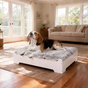 Medium Elevated Wooden Dog Bed Frame with Cushion, Raised Dog Couch Sofa 32x 24 Up to 50lbs