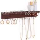 Necklace Holder Organizer Wall Mount,Jewelry Holder Organizer with 30 Hooks,Oak Jewelry Organizer and Storage for Necklaces,Bracelets and Rings (Dark Walnut)