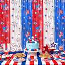 3 x 4th of July Decorations Backdrop 2 Pack Red White Blue Star Pattern 3.3 x 6.6 Ft Foil Fringe Curtains Streamers Photo Booth Props for Independence Labor Memorial Day Patriotic USA Party Decor Supplies
