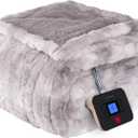 Westinghouse Electric Blanket Twin, Faux Fur Heated Blanket with 10 Heating Levels & 1-12 Hours Auto Off, Soft Cozy Sherpa Heated Blanket Washable Blanket (62" x 84" Twin Size, Grey)