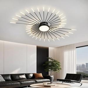 Modern Ceiling Light Flower Shape, Metal Firework Ceiling Lamp with Plug-in LED Source, Lighting Fixture for Living Room Dining Room Bedroom, Natural Light, 50.4 x 41.3 in, Black, 42+1 lights