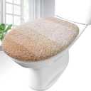 OLANLY Soft Microfiber Bathroom Toilet Lid Cover, Machine Washable Covers, 17.5x15, Stays in Place Rubber Backing, Fits Most Round, Elongated and Oblong Lids, Accessories Decor, Beige