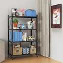 Lifetime Home 4-Tier Foldable Storage Shelf with Wheels - Metal Rack Collapsible Shelving Unit Display, Rolling Cart for Books Kitchen Storage Shelves, Pantry & Closet Organizer, Office Room Decor (Black)