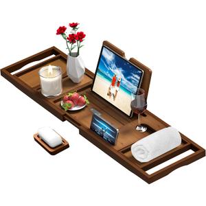 Premium Bathtub Tray Caddy - Bath Table Tray for Bathtub - Bath Tub Tray Table for Bathtub, Expandable Size, Fits Most Bath Tubs (Vintage Brown)