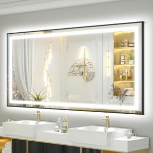 OKPAL LED Bathroom Mirror with Black Frame, 55x30 Lighted Mirrors for Bathroom Wall, Front and Backlit Bathroom Smart Mirror Dimmable, Anti-Fog, Memory, Shatterproof, ETL Listed