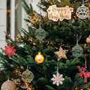 AMS 24 PCS Christmas Hanging Ornaments Wood Slices Set 2.8" Wooden Decorations for Xmas