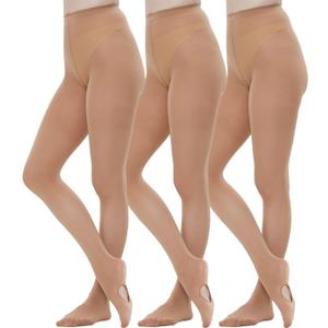 MANZI 3 Pairs Convertible Dance Tights for Women Transition Ballet Stockings, L/XL