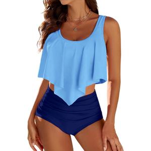 Edelqual Tankini Swimsuits for Women High Waisted Bikini Sets Plus Size Two Piece Bathing Suits Tummy Control Swimwear Small