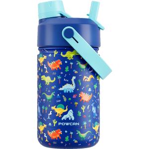 12 oz Kids Stainless Steel Water Bottle: Spill-Proof, Insulated Cup with Straw Spout Lid, BPA-Free, Car Cupholder Friendly, Durable, 24H Cold for Camping, Sports, Birthday Gift for Boys (Dinosaur-Era)