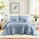 Comfort Spaces Blue Oversized Queen Quilt Set 102"x118" Bedspread Quilted Summer Lightweight Microfiber Bedding Coverlet with Double Sided Stitching Soft All Season Cozy 3 Piece with Matching Shams