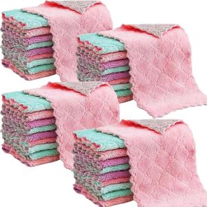 Reusable Microfiber Kitchen Cleaning Cloths  Super Absorbent, Quick-Drying Dish Towels for Kitchen Car Furniture Bowl Tea. 10.6" x 6.3" Coral Velvet Dishcloths Lint-Free Machine Washable 32 Pack Rags