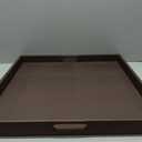 20 x 20 inches Leather Square Serving Tray with Hole Handles,High-End Light Large Service Tray for Ottoman Tray, Tea, Food, Butler - Countertop, Kitchen,Family Dinner, Picnic (White)