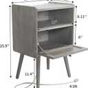 Mid Century Modern Nightstand with Charging Station, Bedside Tables with Glass Door, End Table Side Table with 2 Tiers Storage Space, for Bedroom, Living Room, Light Grey