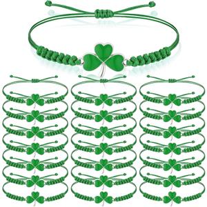 Sasylvia 20 Pcs St Patricks Day Gifts Bracelets St Patricks Day Charms Adjustable Shamrock Bracelets Lucky Shamrock for Irish Festival Holiday Party Favor Gifts