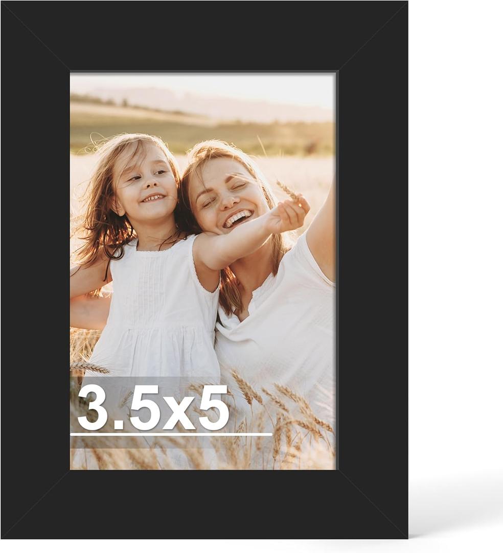 3.5x5 Picture Frame, Made Of Real Glass And Wooden Frame, Horizontal And Vertical Display For Wall Or Tabletop (Black, 1 Pack)