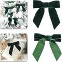 Hunter Green Velvet Ribbon Christmas Bow 5 Inch Premade Dark Green Bows for Christmas Tree Hanging Decorations Gift Wrapping Wreaths Crafts Outdoor Indoor Home Decor Wedding, Pack of 12