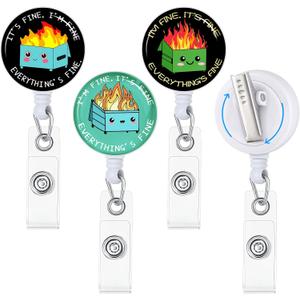 Gctriki 3 Pieces Dumpster on Fire Badge Reel Retractable with Alligator Clip, Funny Retractable ID Badge Holder ID Card Holder Name Badge Clip, Nurse Medical Teacher Student Office Work Supplies