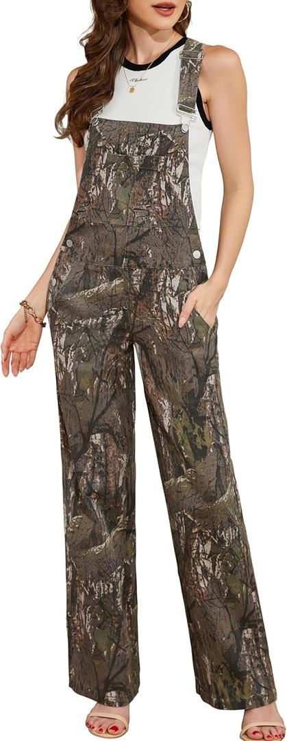 Camo Overalls for Women Loose Fit Fashion Jumpsuits Straight Leg Pants Camouflage Bibs Coveralls Hunting Clothes (Green, XXL)