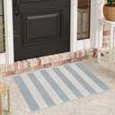 Sungea Blue and Cream Striped Rugs 2'x3', Washable Hand Woven Front Door Rug, Outdoor Welcome Mat Foldable Front Door Mats for Entryway Outside Home Entrance Farmhouse