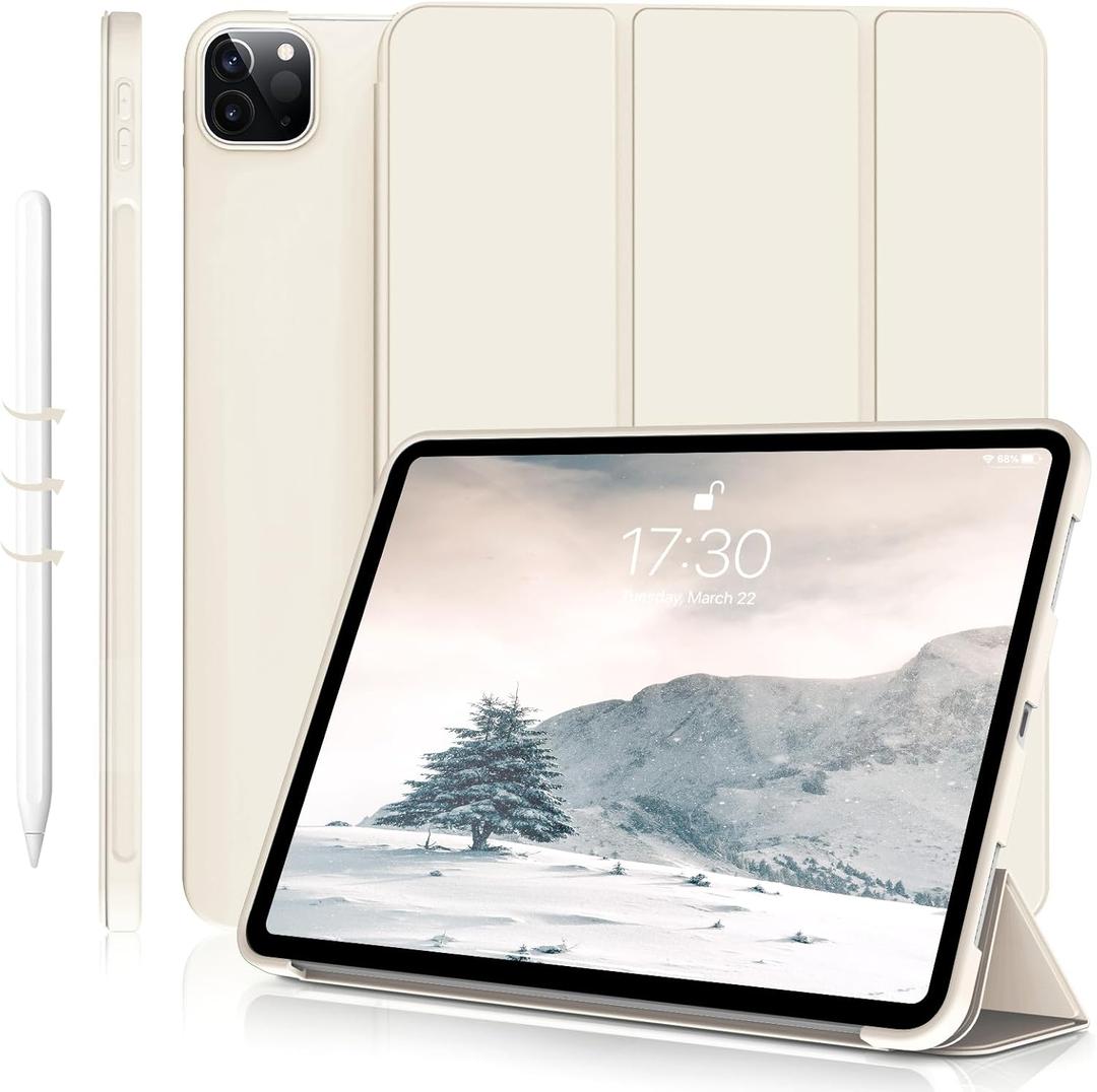 Kenke iPad Pro 11 Inch Case 4th/3rd/2nd/1st Generation 2022/2021/2020/2018 2nd Pencil Magnetic Attachment Without Pencil Holder Soft Slim TPU Cover Auto Wake/Sleep (Cream)