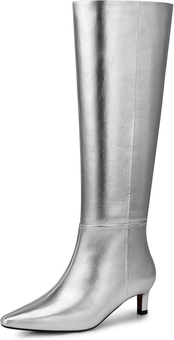 Women's Knee High Boots: 1.96 Inch Kitten Heel Pointed Toe Boot - Wide Calf Tall Boots for Women, 2025 Sexy Fashion Trendy Heel Boot for Work, Night out, Party (8)