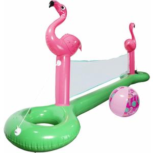 Giant Inflatable Flamingo Volleyball Net Set w/Ball - 12 ft Long, Durable PVC Material - Perfect for Outdoor Backyard Swimming Pool Parties w/Family Friends Kids- Fun Summer Water Float, Gift