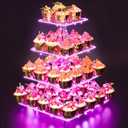 Cupcake Stand – Premium Cupcake Holder – Cady Bar Party Décor – 4 Tier Acrylic Tower Display for Pastry + LED Light String – Ideal for Weddings, Birthday (Pink Light)