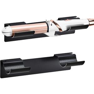 2 PCS Wall Mount Curling Iron Holder and Hair Tool Organizer with Adhesive, Multifunctional Hot Flat Iron and Hair Straightener Holder Storage Stand for Vanity, Cabinet and Wall, Black