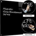 Glass Black Board Magnetic Dry Erase Board - Black Board 48 x 36 Inches Wall Mounted Glass Blackboard, Large Frameless Glass Black Board for Wall Office, Home & School