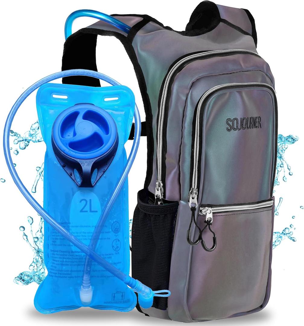 Sojourner Hydration Pack, Hydration Backpack - Water Backpack with 2l Hydration Bladder, Festival Essential - Rave Hydration Pack Hydropack Hydro for Hiking, Running, Biking, Festival Gear (Luminous - Green)