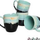 Bosmarlin Ceramic Coffee Mug Set of 4, 17 Oz, Coffee Cups with Big Handle, Microwave Safe, Unique Reactive Glaze(17 Oz, Pastel Blue)