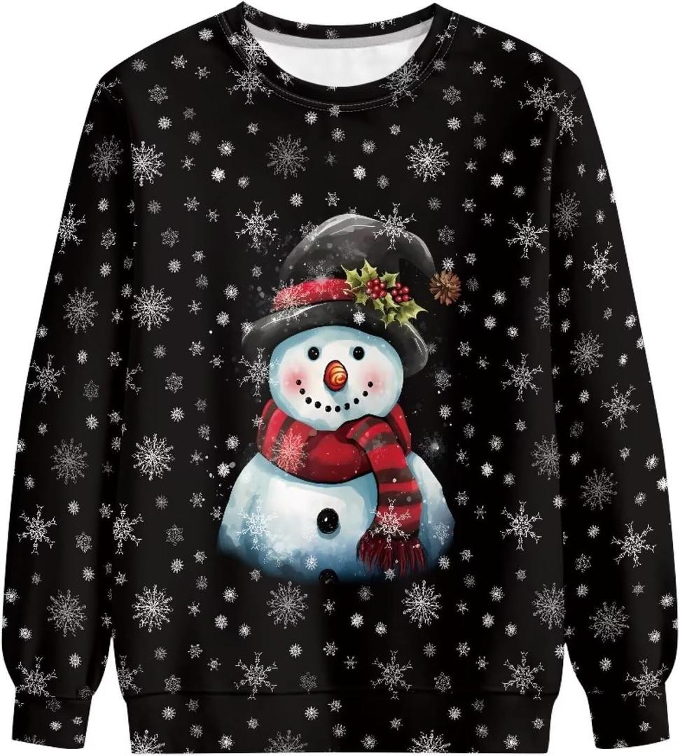 AmzPrint African Sweatshirt For Women Plus Size Casual Long Sleeve Round Neck Blouses Sweatshirts Tops (Large, Snowman)