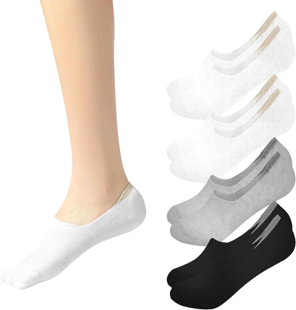 Sunm Boutique No Show Socks Womens Low Cut & Non Slip, Invisible Liner Casual & Formal Socks, Flat Boat Line 4 Pairs