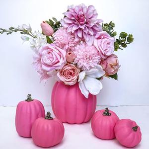 6 Pcs Assorted Sizes Hot Pink Artificial Pumpkins Fall Decorative Pumpkins Deep Pink Foam Pumpkins for Gifts Fall Halloween Thanksgiving Wedding Baby Shower Farmhouse Table Centerpiece Mantel Decor
