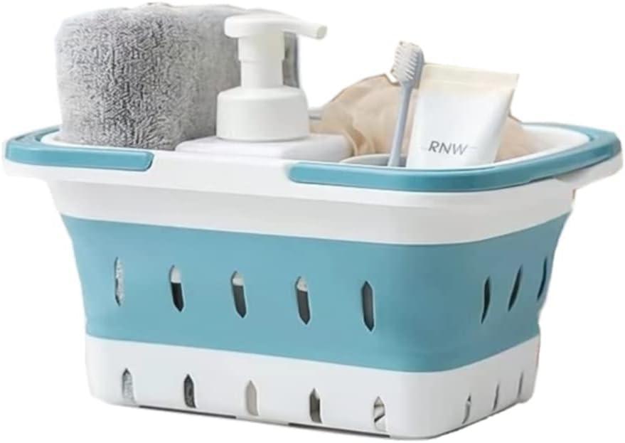 Plastic Caddy for Cleaning Supplies Products, Storage Collapsible Basket with Handles, Box Organizer Bin for Bathroom, Kitchen, College Dorm,Gym (Blue Pack of 1)