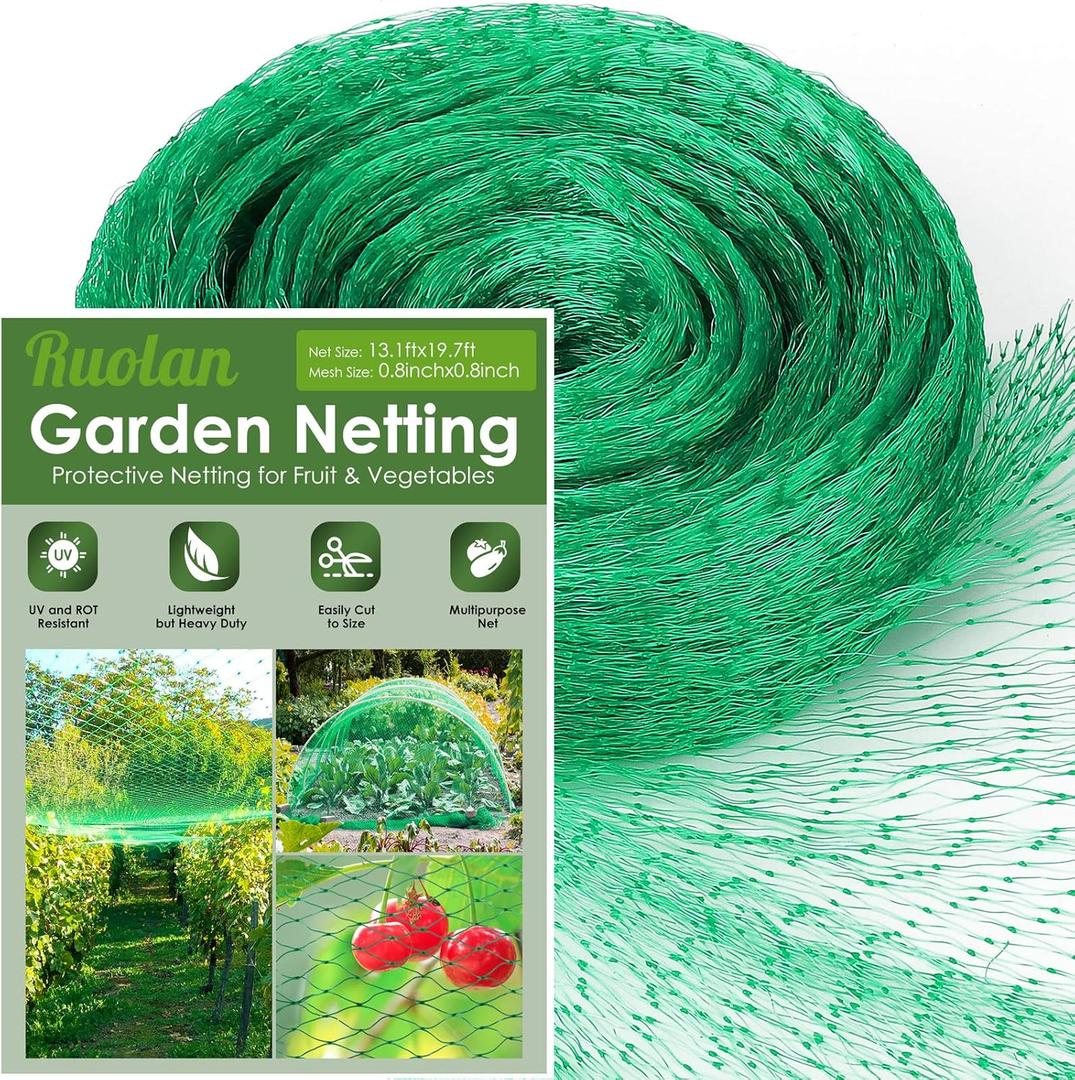 Ruolan Bird Netting for Garden Protect Vegetable Plants and Fruit Trees13X20Ft, Plastic Trellis Netting for Birds, Deer, Squirrels and Other Animals