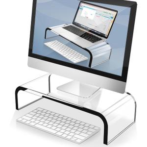 AboveTEK Acrylic Monitor Stand Clear Monitor Riser & Computer Desk Stand, Premium Acrylic Laptop Stand for Home Office, PC TV Stand with Keyboard Storage Heavy Duty Desk Riser 15 Inch
