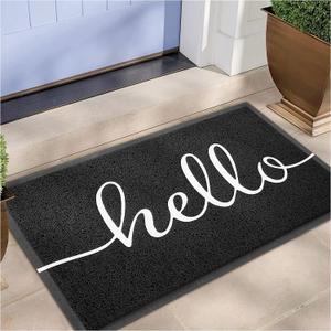 EARTHALL Door Mat Outside Inside Hello Doormat, 30"x17.5", Durable Floor Mat Non Slip Mat Ultra Absorb Mud Easy Clean Front Doormat for Garage, Entryway, Patio, High Traffic Areas, Black (1'6" x 2'6" (Rectangular))