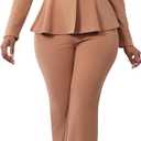 Ekaliy Women's 2 Piece Pants Suit Long Sleeve Blazer Flare Pant Set Casual Office Work Outfits (Khaki) Medium