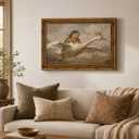 Gold Framed Frog Riding Goose Wall Art, Whimsical Canvas Print, 24x16