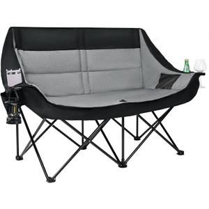 Double Camping Chair 2 Person Loveseat, 800LBS Heavy Duty Chair, Grey, Full