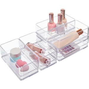 STORi SimpleSort 6-Piece Stackable Clear Drawer Organizer Set | 6" x 3" x 2" Rectangle Trays | Small Makeup Vanity Storage Bins and Office Desk Drawer Dividers | Made in USA