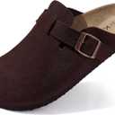 KIDMI Genuine Suede Clogs for Women Cork Footbed Sandals Leather Mules Potato Shoes with Arch Support (7.5-8, Coffee)